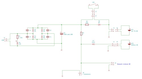 Схема питания и заряда свинцово-кислотного аккумулятора приемника РП-312