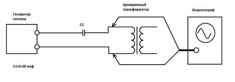 Схема соединнй для проверки трансформатора по второму способу.